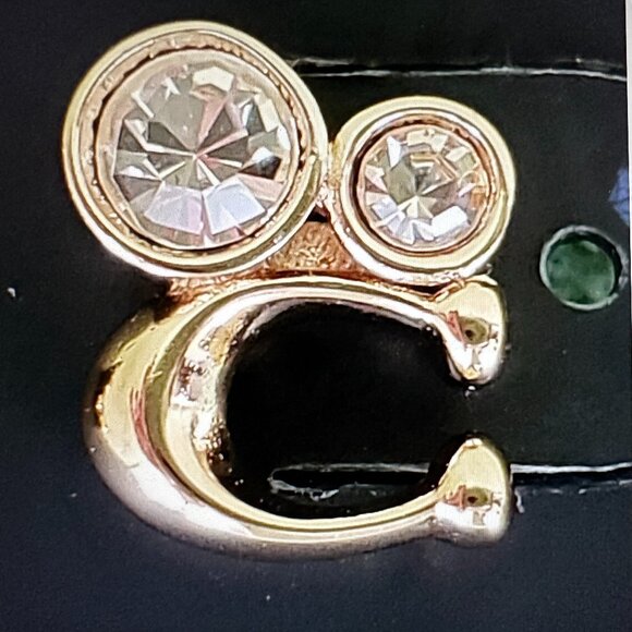 COACH SIGNATURE "C" CRYSTAL STUD EARRINGS:NWT GOLD/CLEAR C9450 - Picture 2 of 10